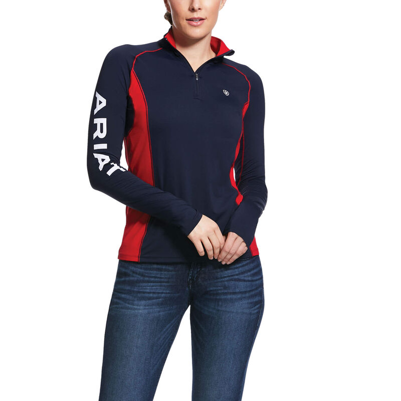 Ariat English: Tri Factor 1/4 Zip Base Layer Mujer - Azul Marino / Rojas (LNKEC5381)